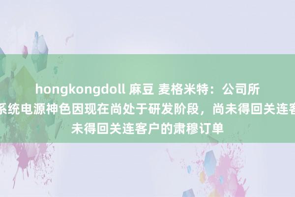 hongkongdoll 麻豆 麦格米特：公司所拓荒的奇迹器系统电源神色因现在尚处于研发阶段，尚未得回关连客户的肃穆订单