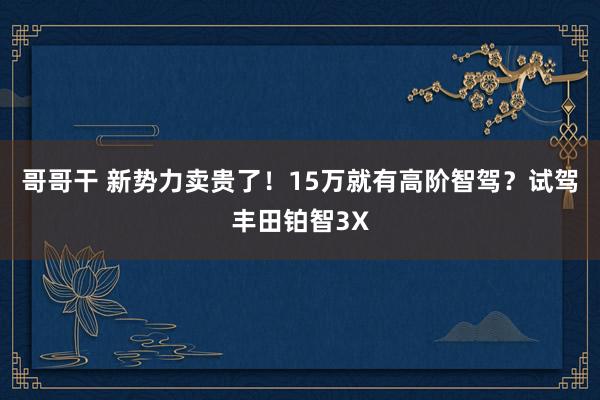 哥哥干 新势力卖贵了！15万就有高阶智驾？试驾丰田铂智3X